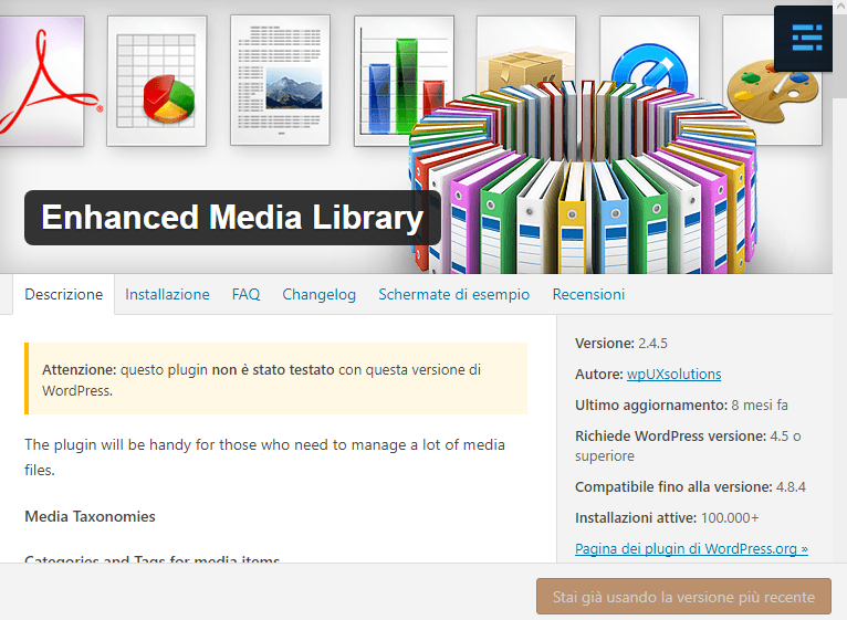 Aggiungere categorie media WordPress