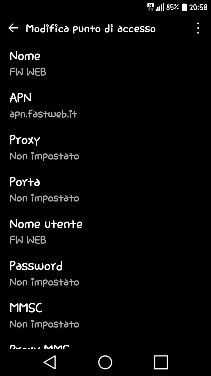 Creazione APN per traffico dati Fastweb